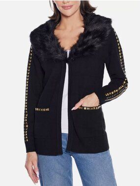 Belldini Women's Black Label Embellished Collar Cardigan Sweater Size L